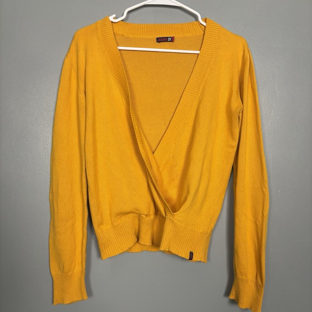 Vintage Y2K Women’s Long Sleeve Open Front Dark Yellow Sweater Large Punk Skater